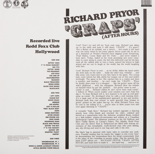 Richard Pryor - 'Craps' (After Hours) (2xLP, SUR exclusive Opaque Olive Vinyl) w/exclusive bonus trading card