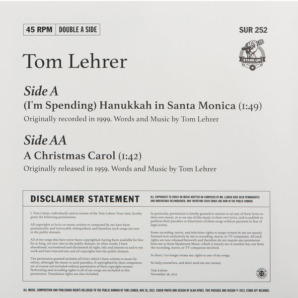 Tom Lehrer - (I'm Spending) Hanukkah in Santa Monica b/w A Christmas Carol (blue-white 7"vinyl)