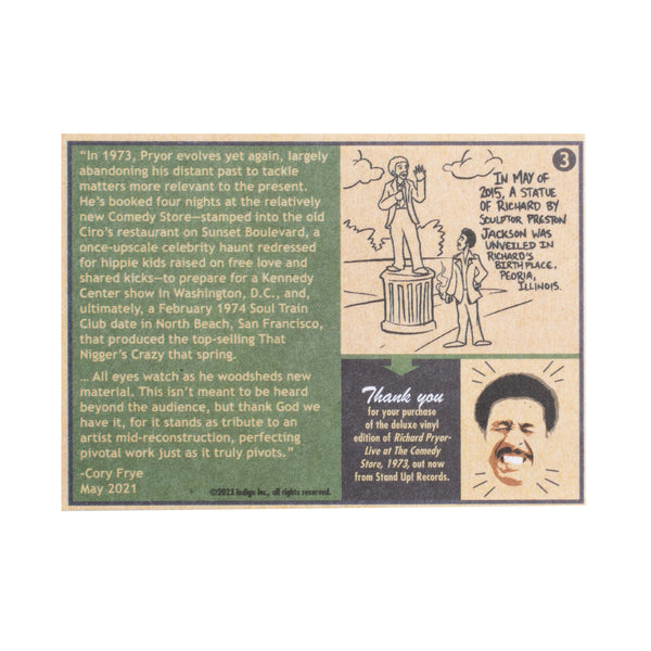 Richard Pryor - Live at The Comedy Store, 1973 (2xLP, SUR exclusive Clear w/Smoke Swirl Vinyl) w/exclusive bonus trading card